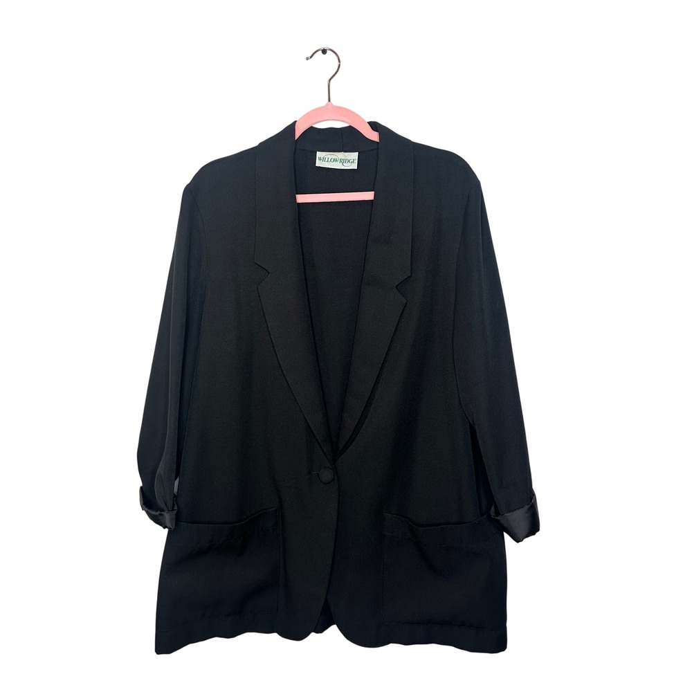 Vintage Powersuit Goth Black Blazer Single Button Oversized Sloughy Jacket M/L